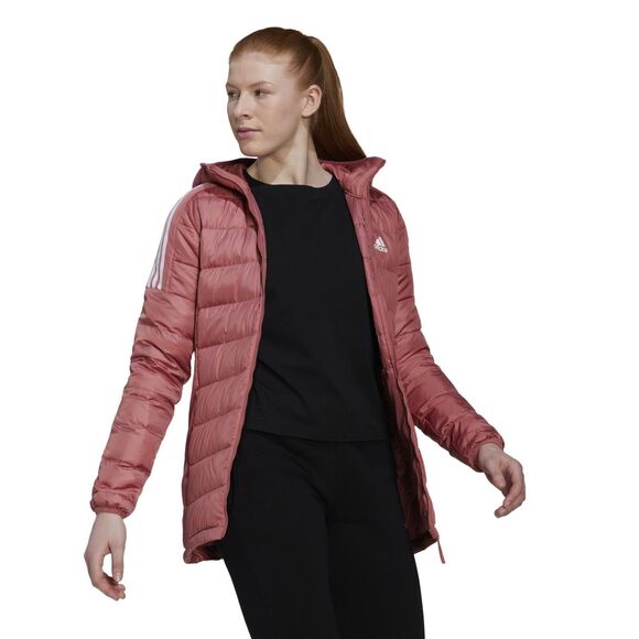 adidas Essentials Light Down Hooded Parka Jacket Wonder Red HK4620 Women's L - Picture 2 of 16